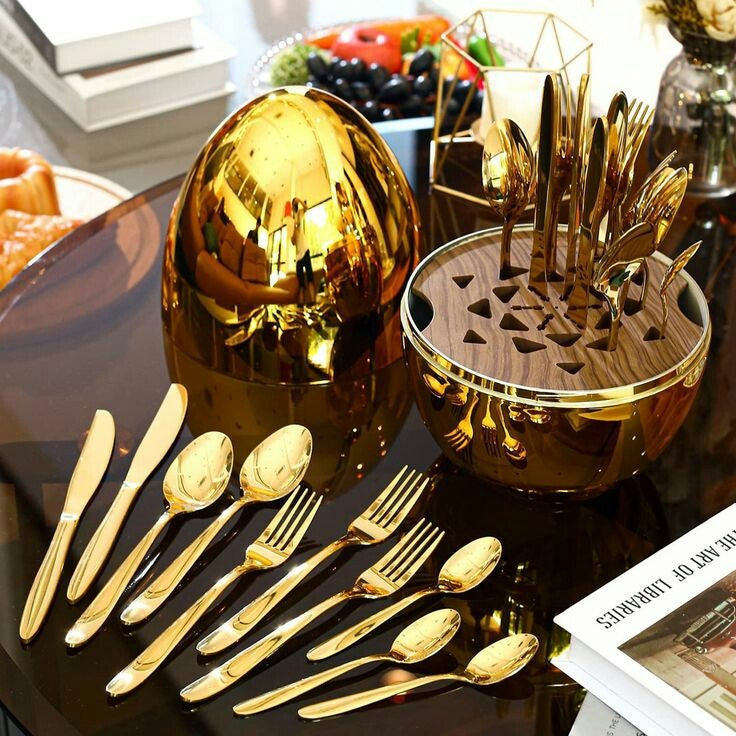 24 pieces cutlery set in beautiful egg shaped storage box