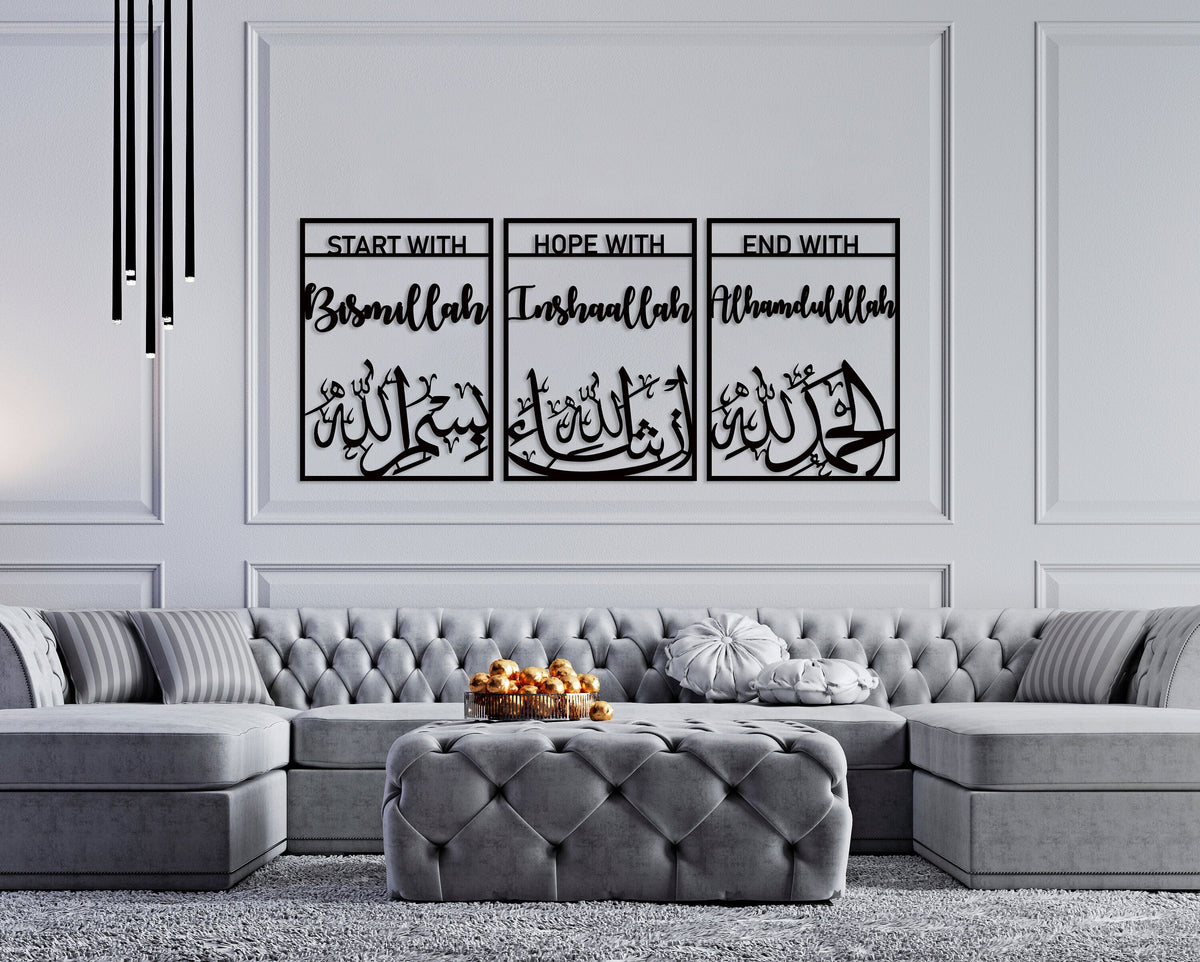 Bismillah InshaAllah Alhamdulillah Acrylic Islamic Wall Art Set of 3, Large Islamic Decor